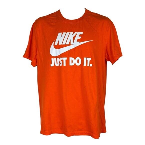 The NIke Tee Orange Size Medium Swoosh Spell Out Short Sleeve Just Do It - Picture 1 of 4